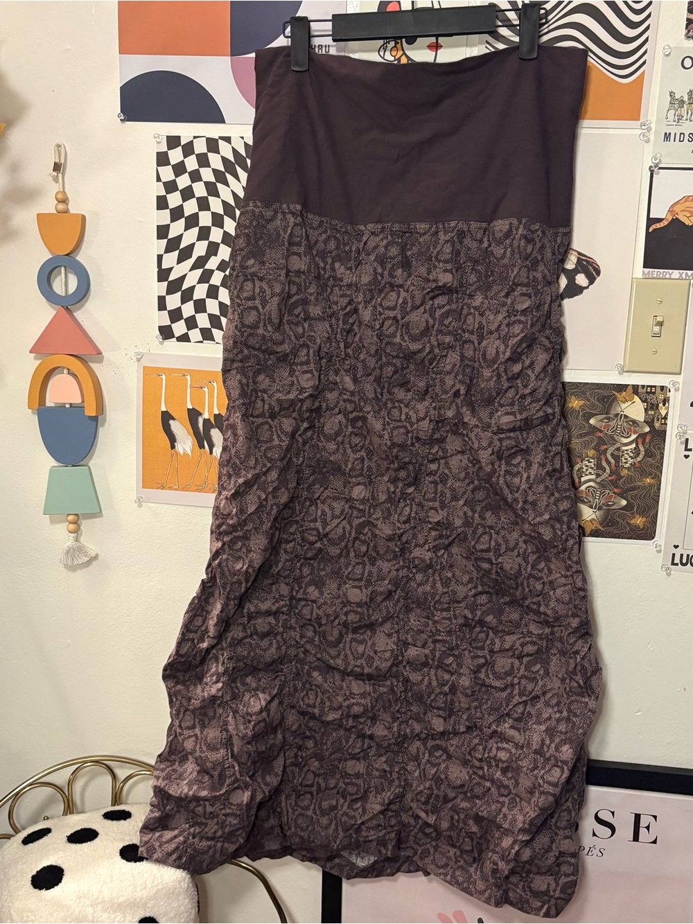 XCVI Brown Snakeskin Print Ruched Maxi Skirt Size Large